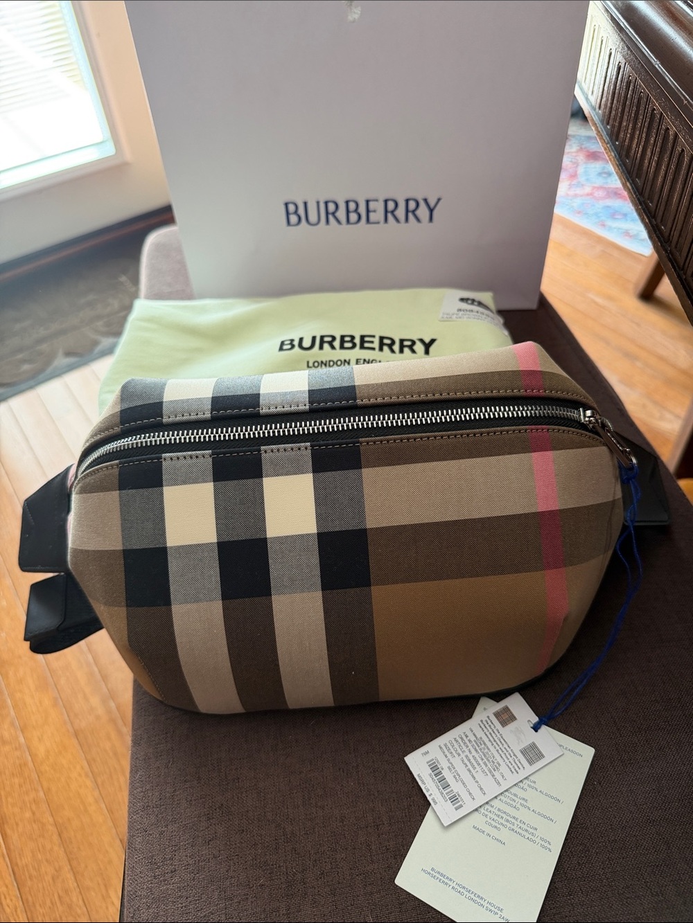 Authentic Burberry Check Canvas Belt Bag in Taupe Brown